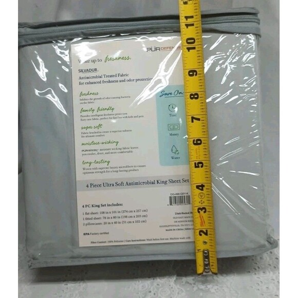 Silvadur Gray King Size Sheet Set 4pc Antimicrobial PurDefense Bedding Sleep - Picture 9 of 10